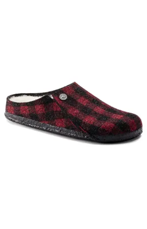 (1017542) Zermatt Shearling Wool Felt Slippers - Plaid Red