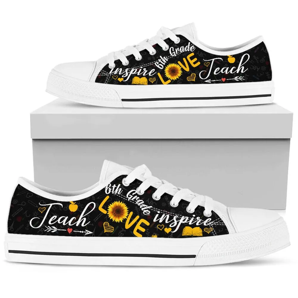 6th Grade Teach Sunflower Low Top Shoes, Teacher Shoes, Low Top Sneakers