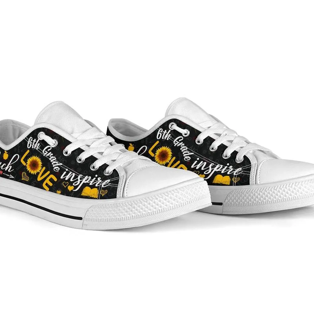 6th Grade Teach Sunflower Low Top Shoes, Teacher Shoes, Low Top Sneakers