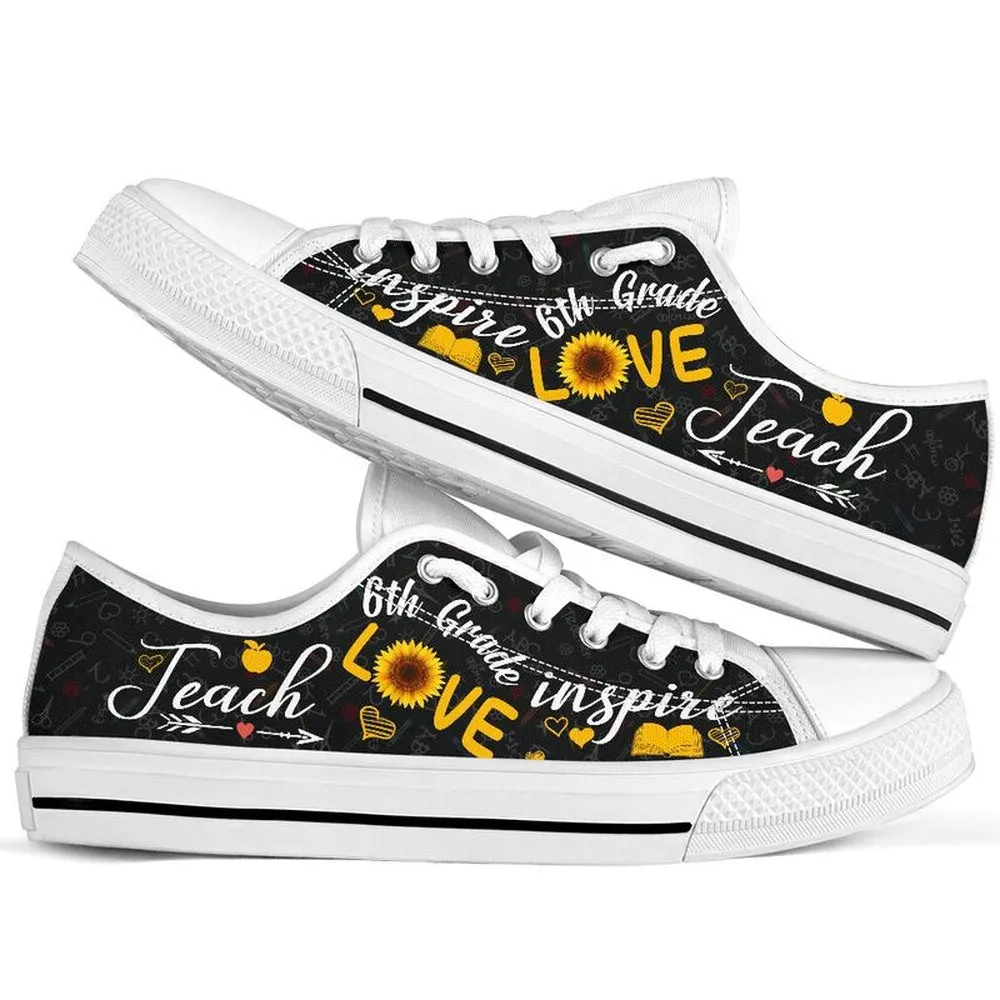 6th Grade Teach Sunflower Low Top Shoes, Teacher Shoes, Low Top Sneakers