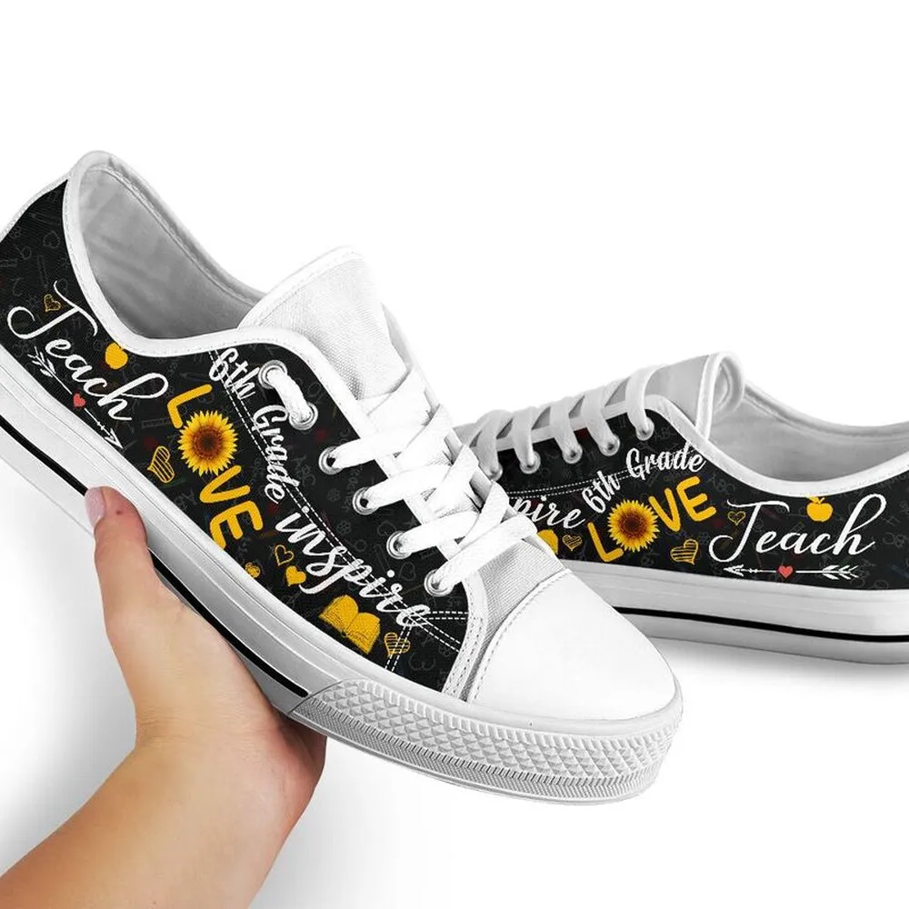 6th Grade Teach Sunflower Low Top Shoes, Teacher Shoes, Low Top Sneakers