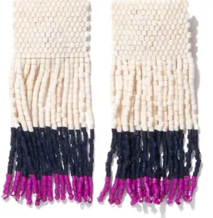 AVA Color Block Beaded Fringe Magenta Earrings