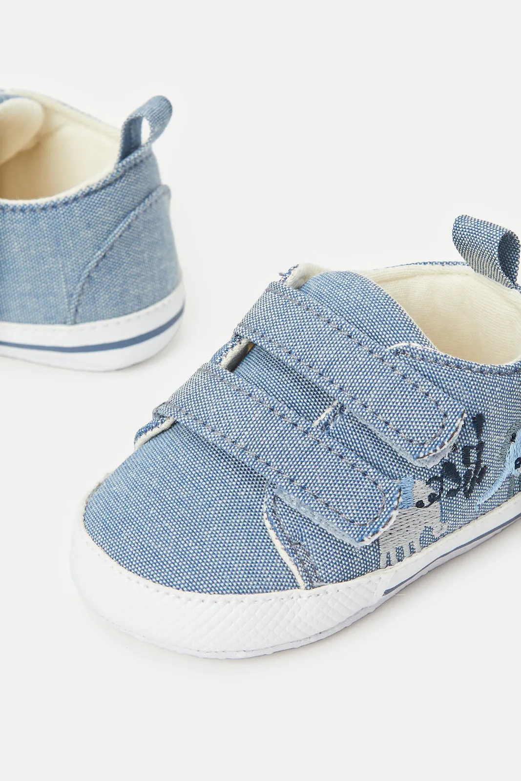 Babies Blue Denim Embellished Pram Shoes