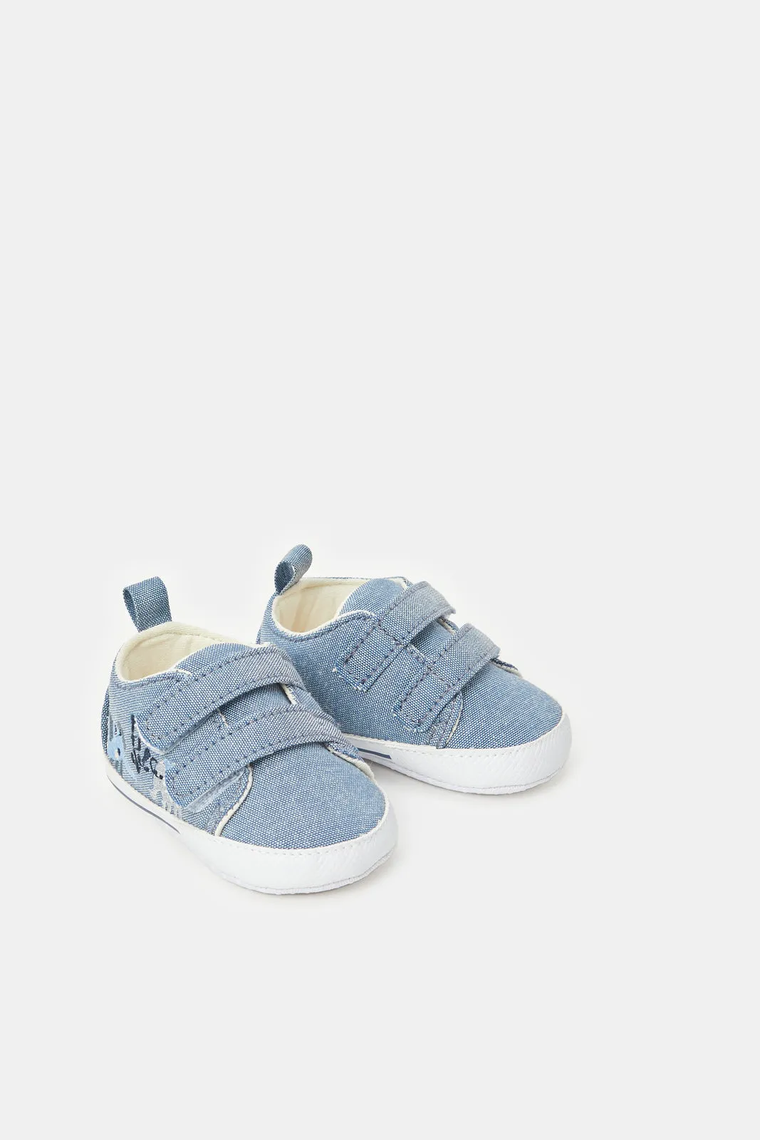 Babies Blue Denim Embellished Pram Shoes