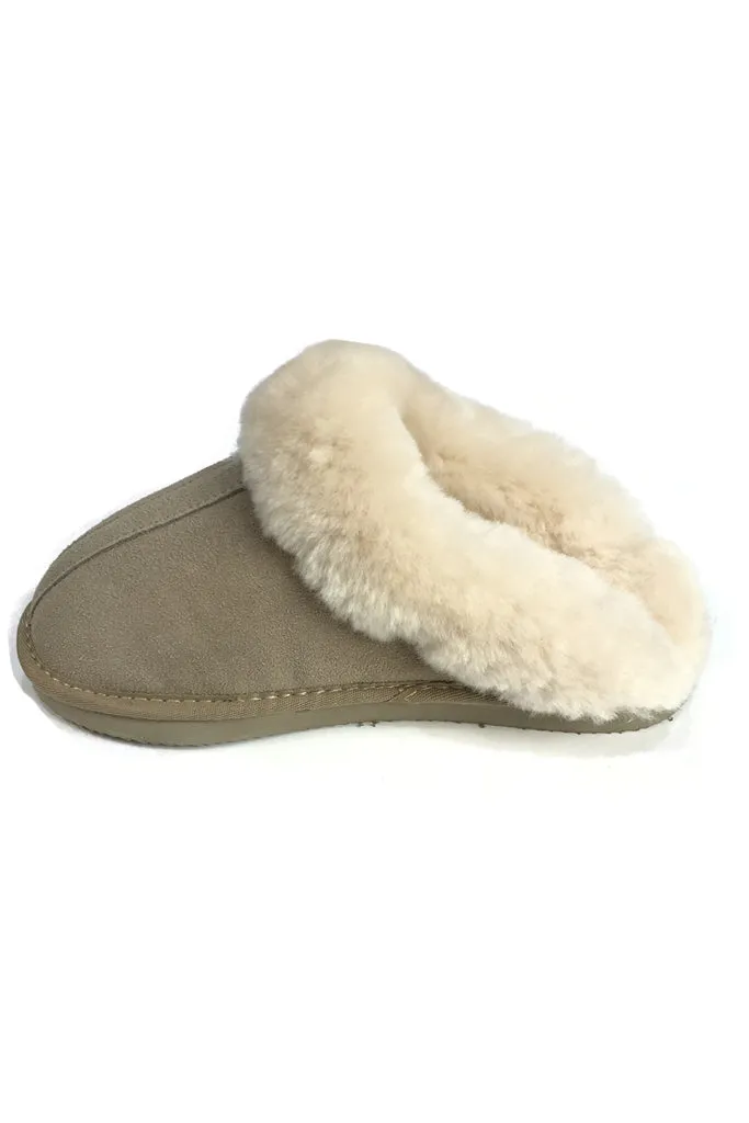 Beige Cream Luxury Sheepskin Wedge Slippers