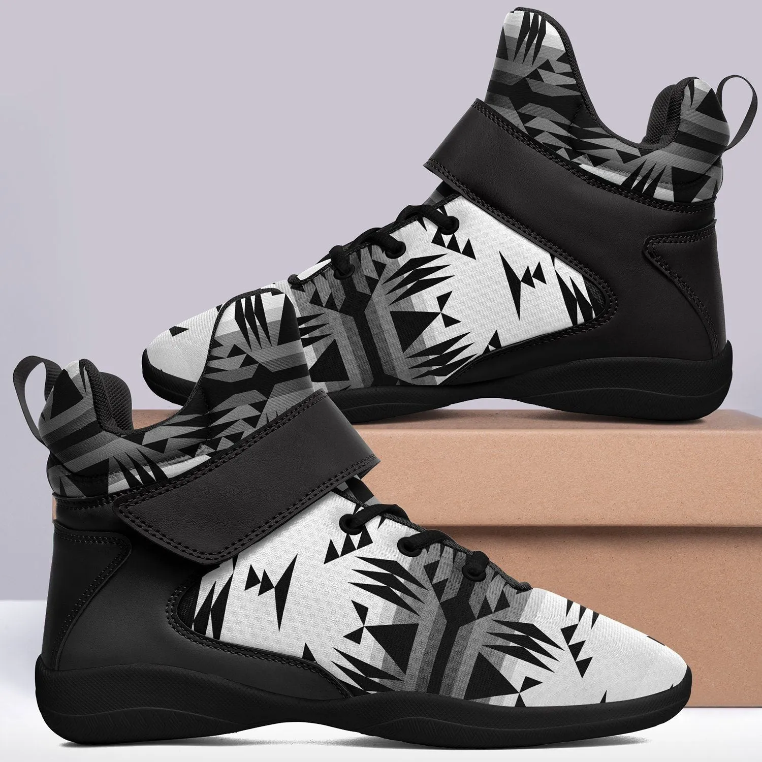 Between the Mountains White and Black Ipottaa Basketball / Sport High Top Shoes - Black Sole