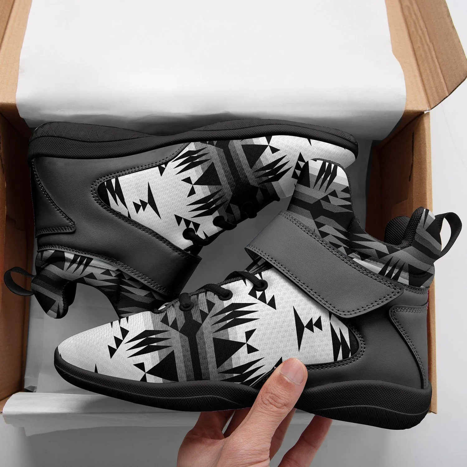 Between the Mountains White and Black Ipottaa Basketball / Sport High Top Shoes - Black Sole