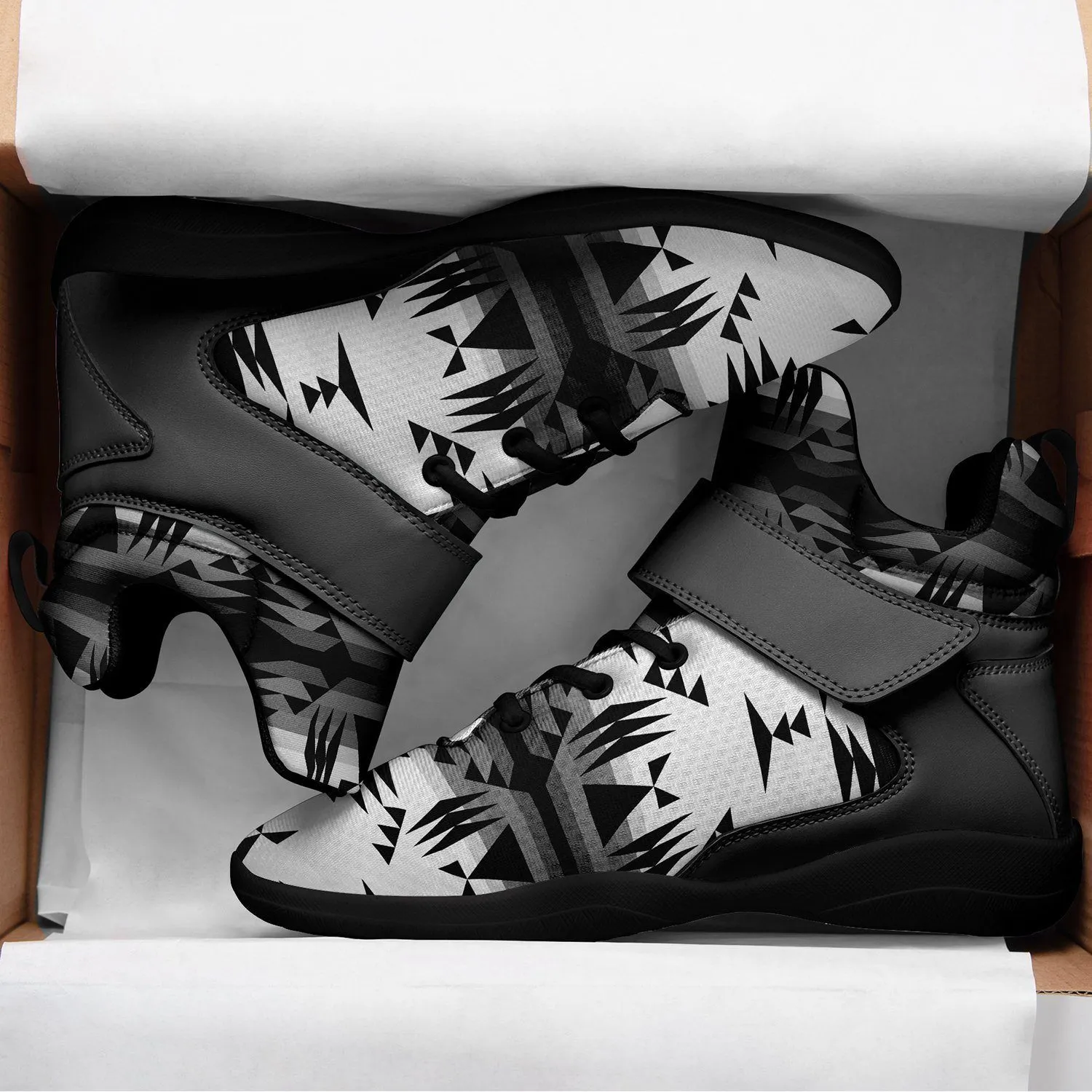 Between the Mountains White and Black Ipottaa Basketball / Sport High Top Shoes - Black Sole