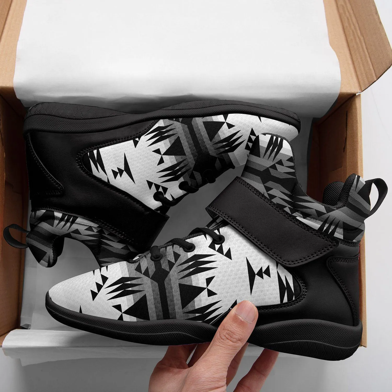 Between the Mountains White and Black Ipottaa Basketball / Sport High Top Shoes - Black Sole