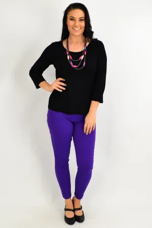 Black 3/4 Sleeve Scoop Neck Basic Top