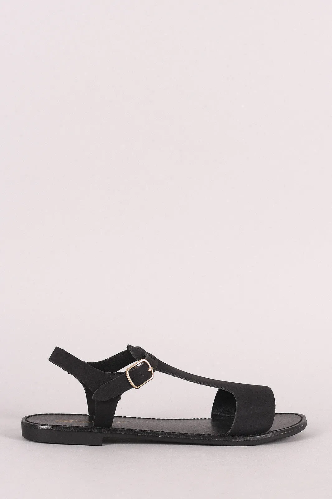 Breckelle Nubuck T-Strap Open Toe Flat Sandal