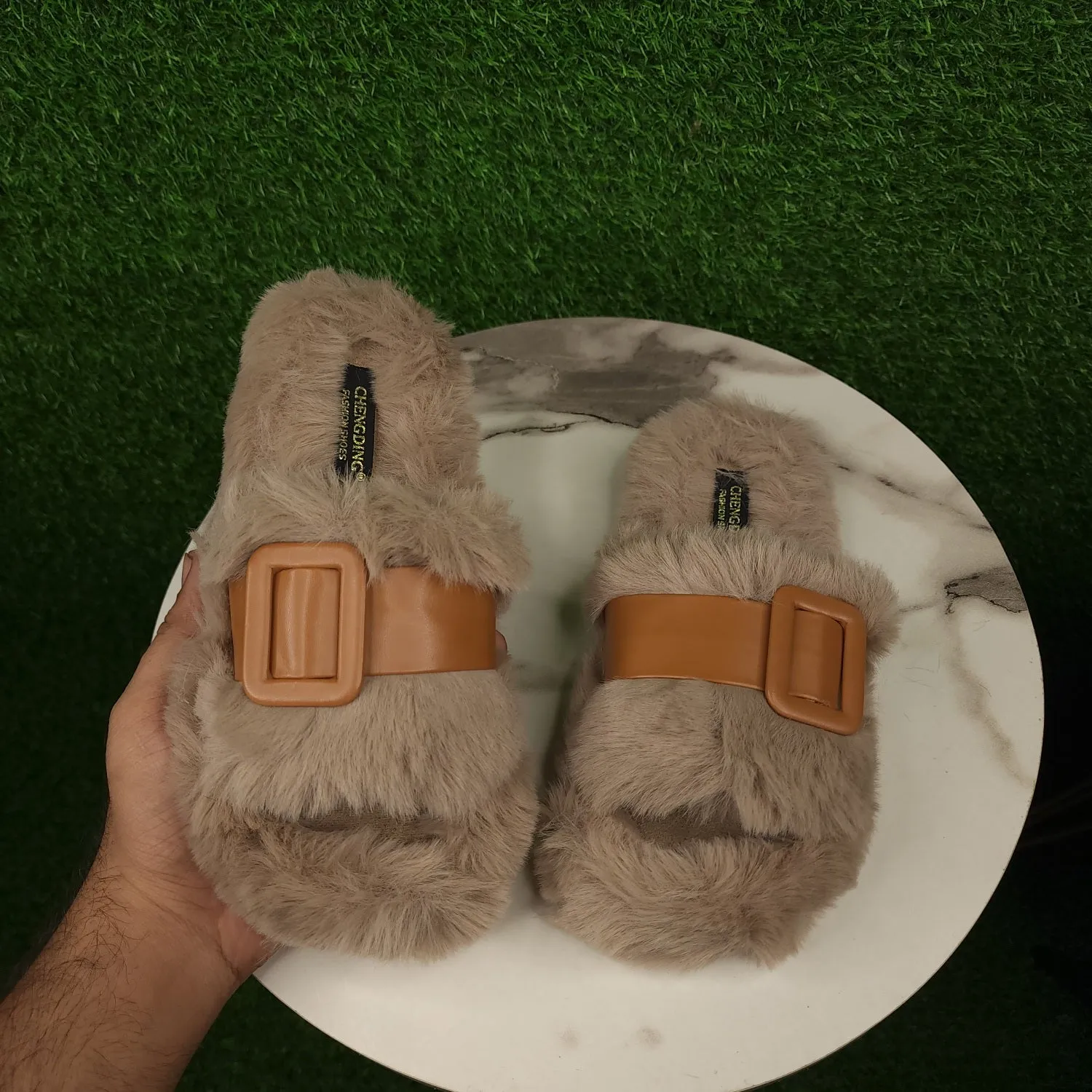 Brown Camel Fur Slippers