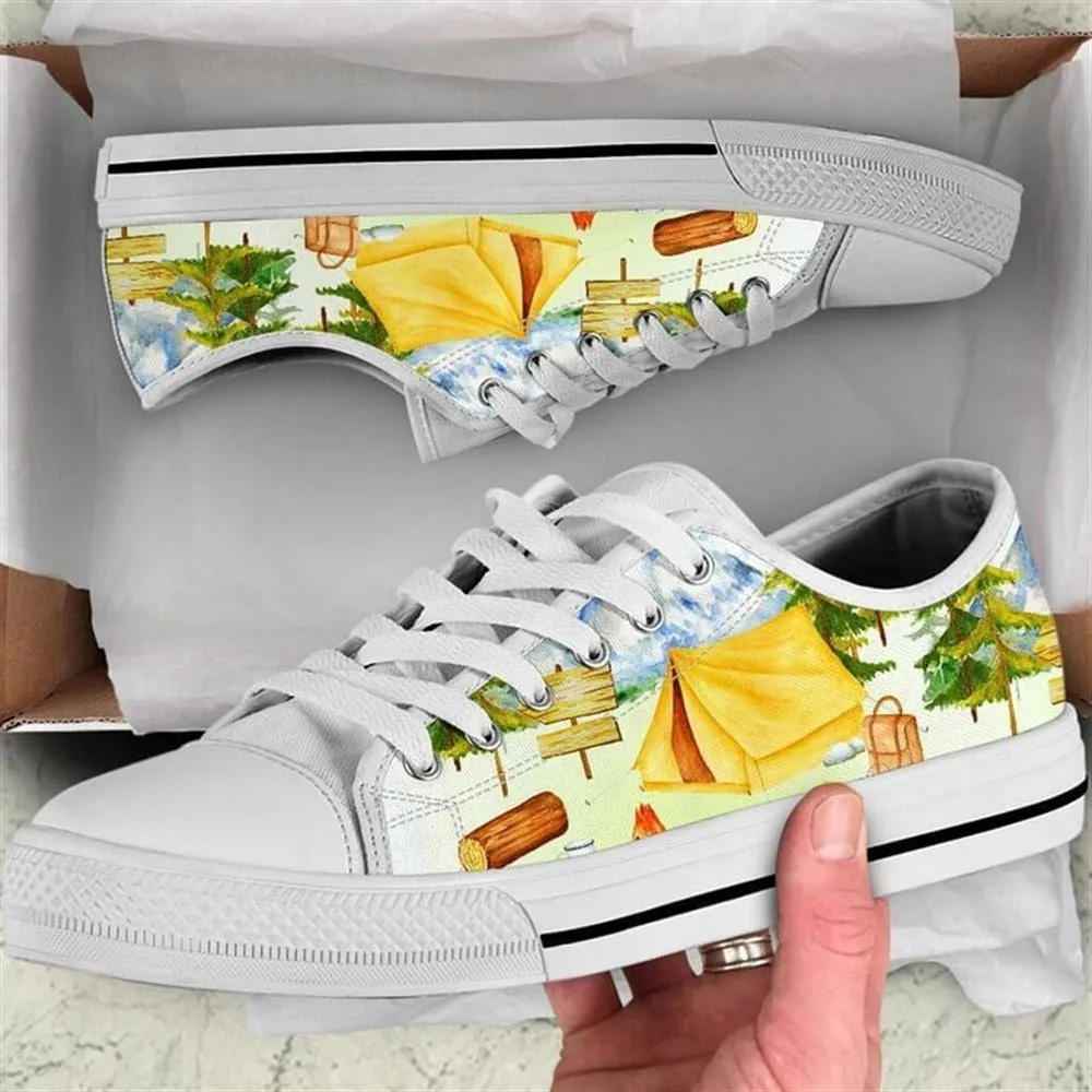 Camping Landscape Watercolor Low Top Shoes, Low Top Sneaker, Low Top Canvas Shoes