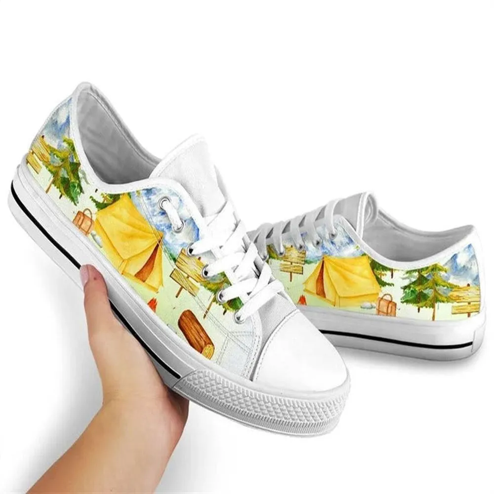 Camping Landscape Watercolor Low Top Shoes, Low Top Sneaker, Low Top Canvas Shoes