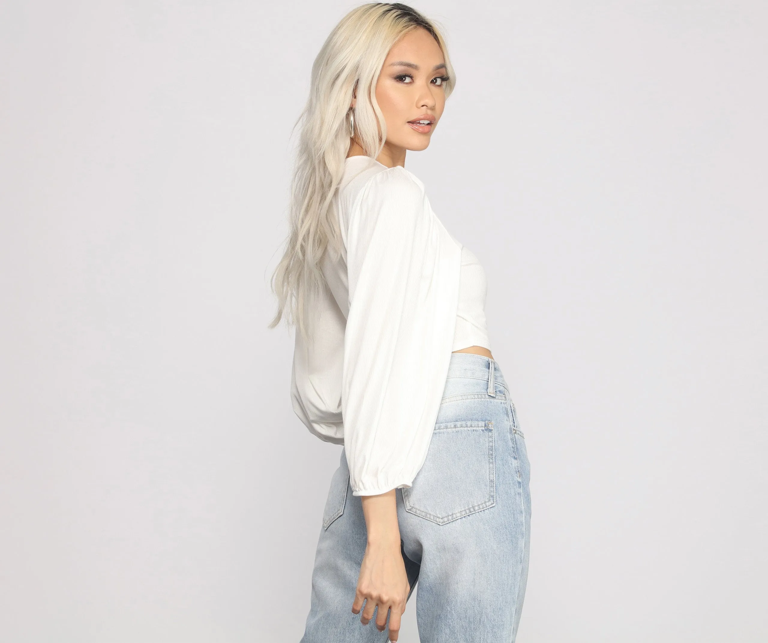 Chic Wrap Around Bishop Sleeve Crop Top