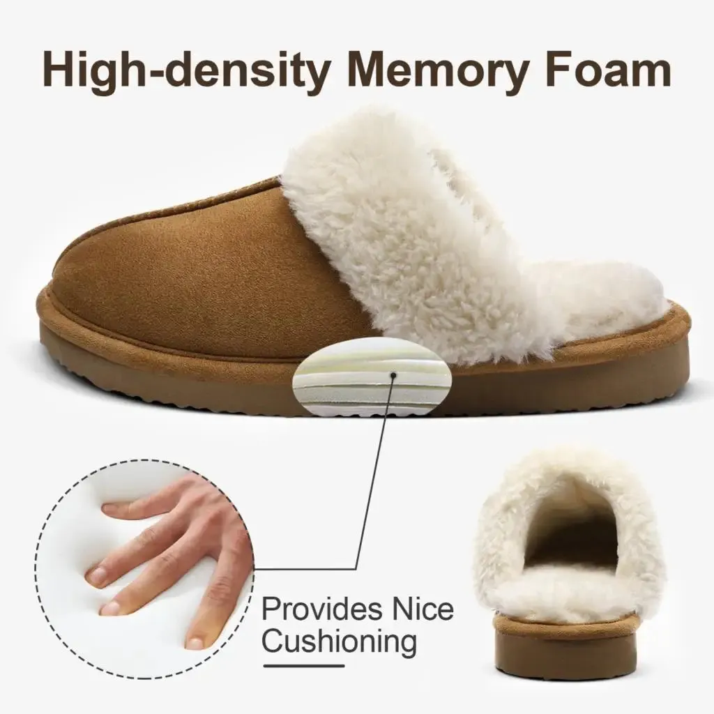 Comwarm Fluffy Fur Slippers for Women Winter Warm Home Slippers Faux Fur House Mules Shoes Indoor Bedroom Comfy Fuzzy Slides