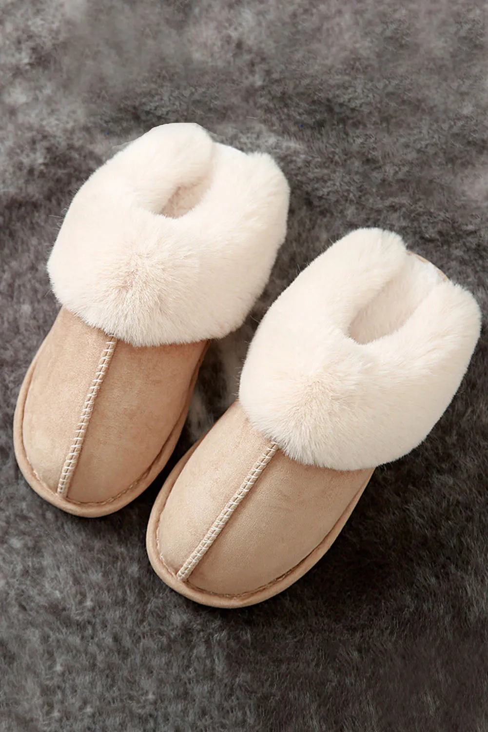 Cut and Sew Faux Suede Plush Lined Slippers