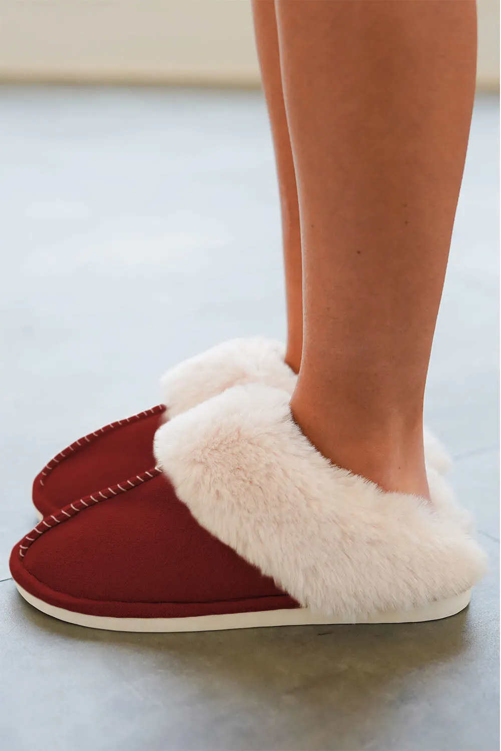 Cut and Sew Faux Suede Plush Lined Slippers