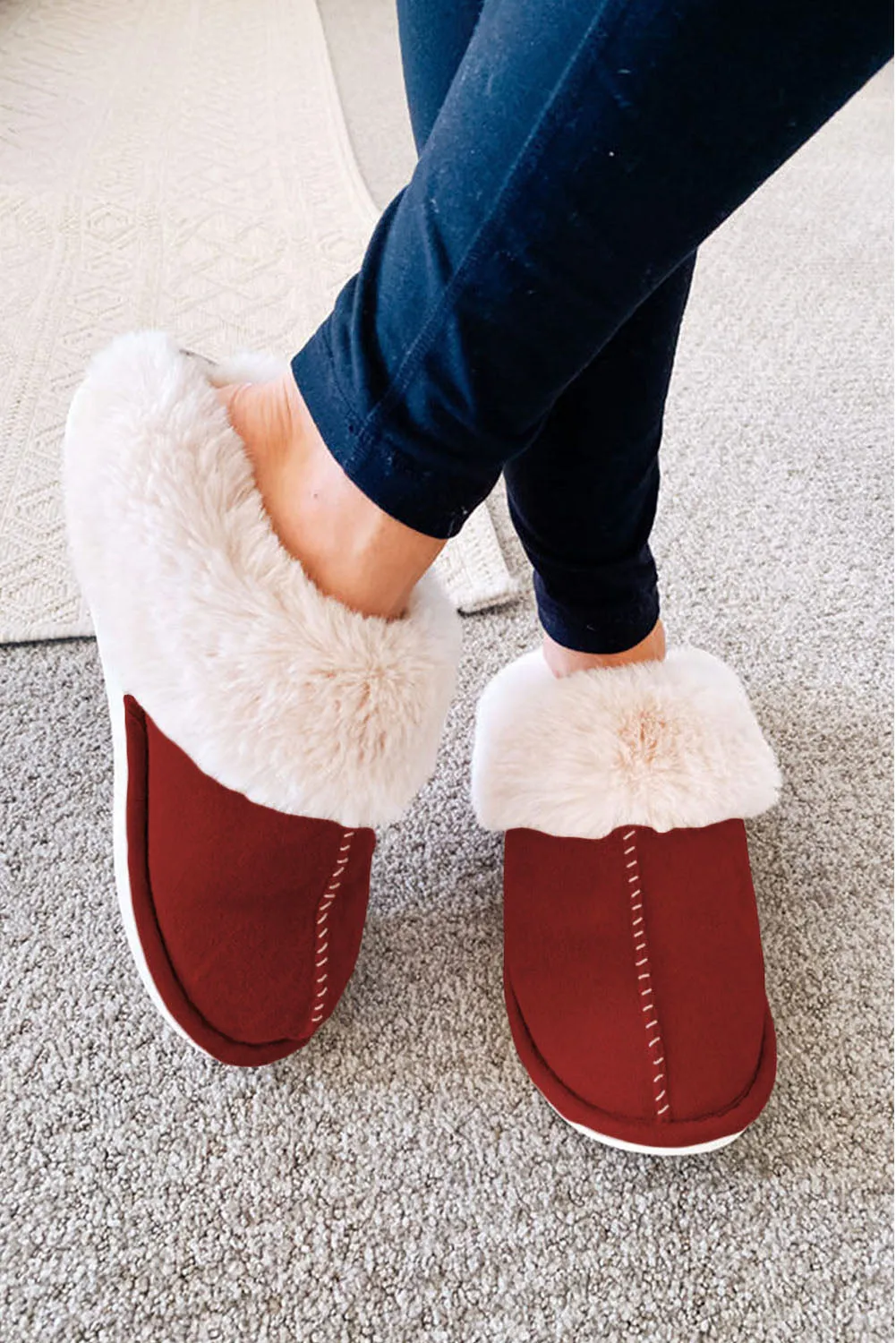 Cut and Sew Faux Suede Plush Lined Slippers