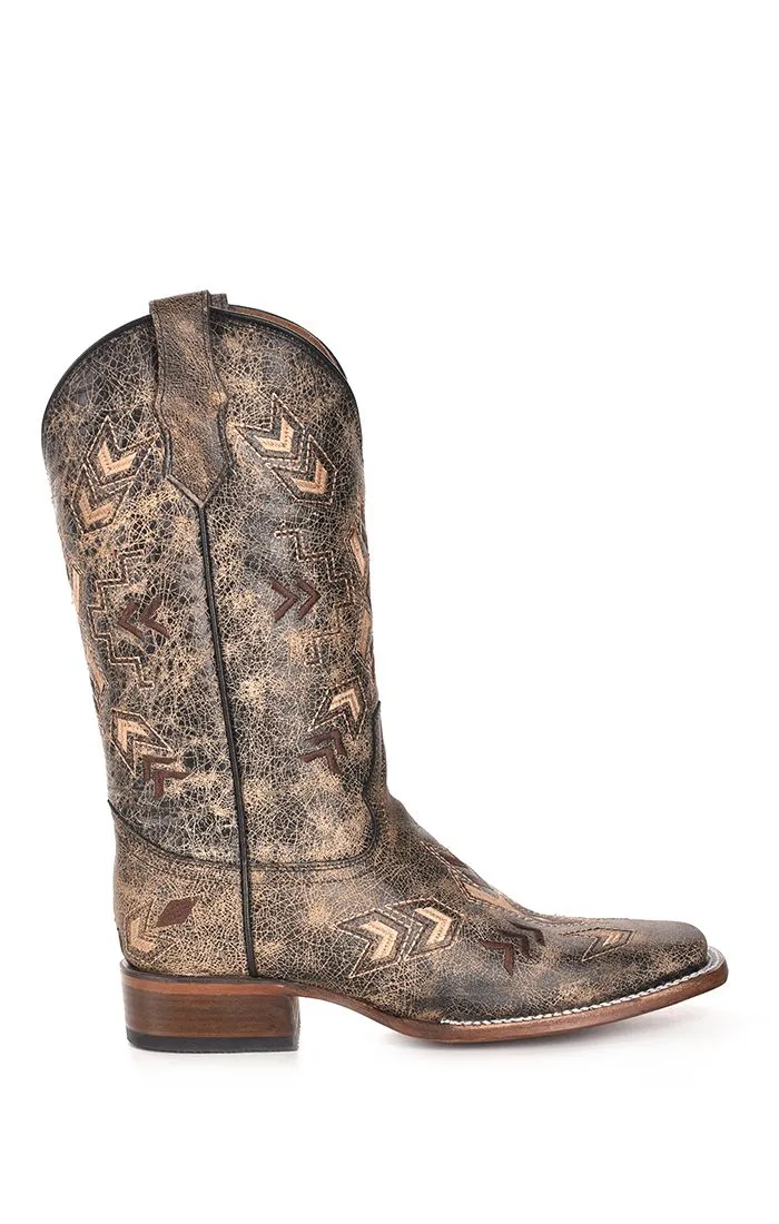 Distressed Black Bone Arrowhead Western Boot - Corral Boots