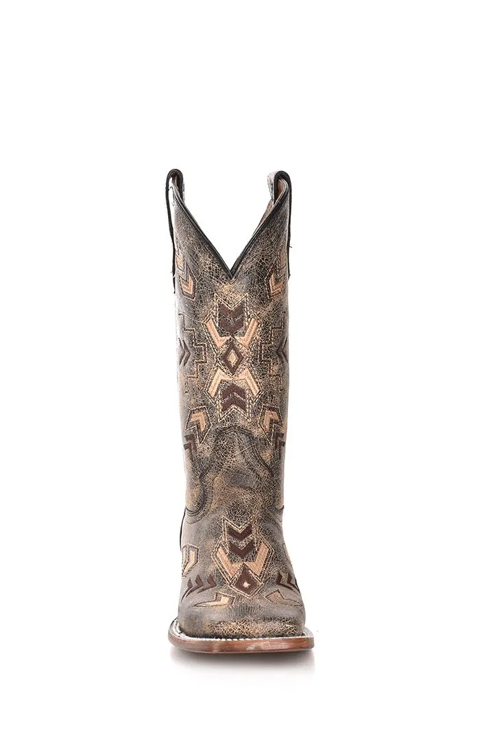 Distressed Black Bone Arrowhead Western Boot - Corral Boots