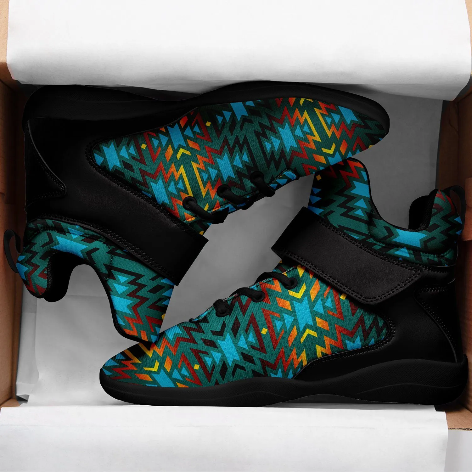 Fire Colors and Turquoise Teal Ipottaa Basketball / Sport High Top Shoes