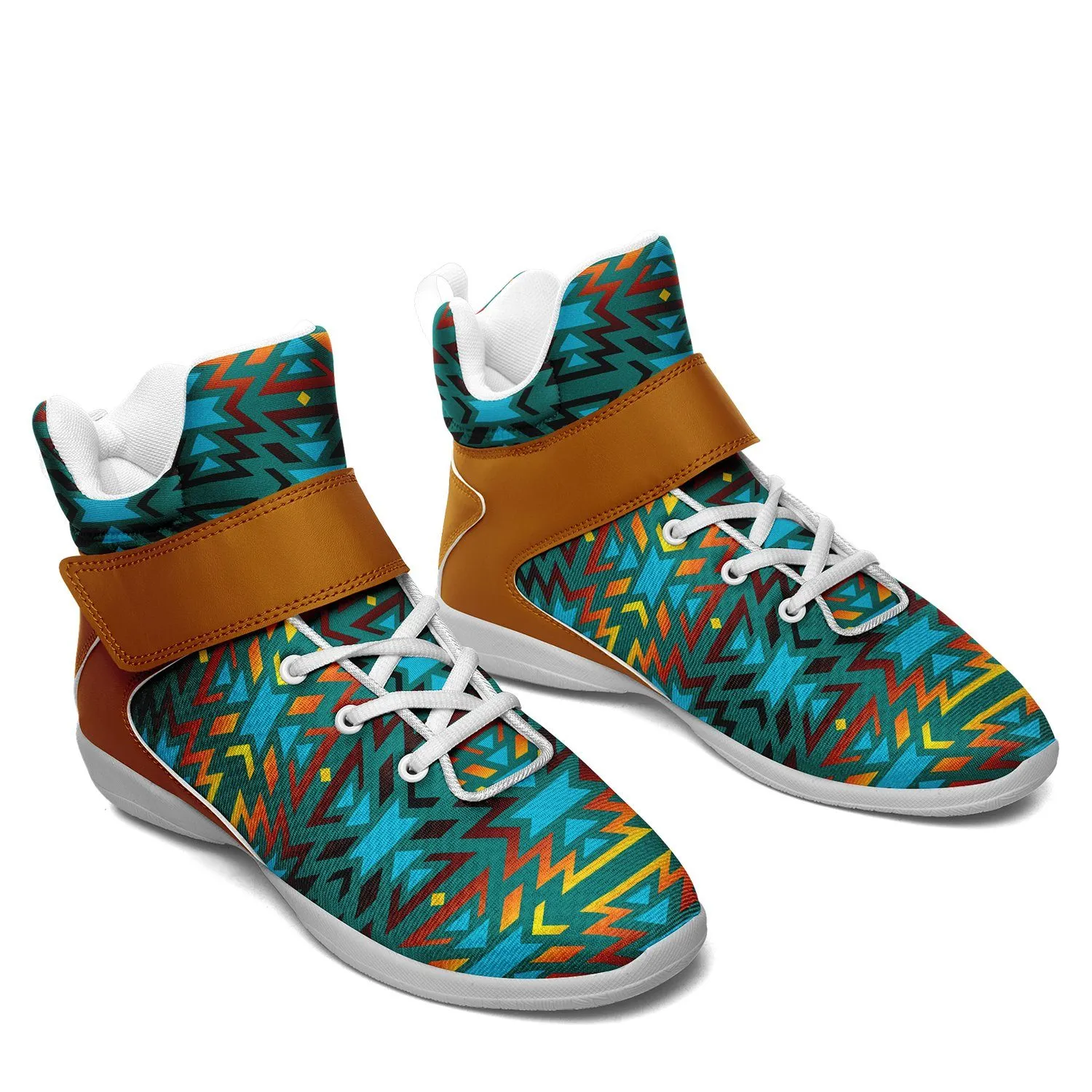 Fire Colors and Turquoise Teal Ipottaa Basketball / Sport High Top Shoes