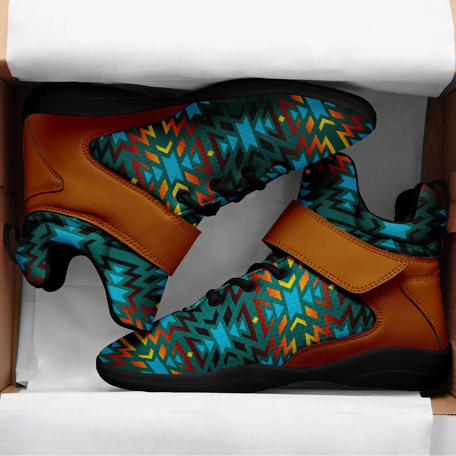 Fire Colors and Turquoise Teal Ipottaa Basketball / Sport High Top Shoes