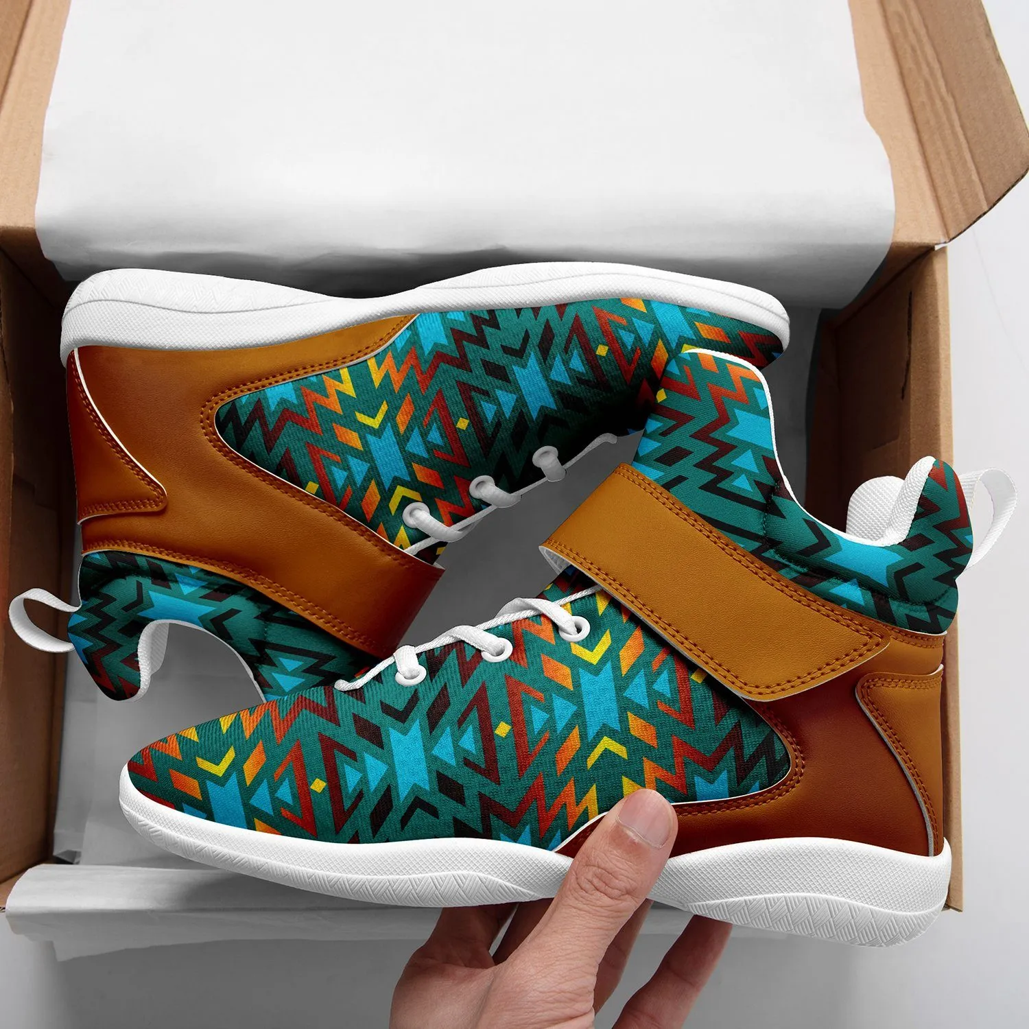 Fire Colors and Turquoise Teal Ipottaa Basketball / Sport High Top Shoes