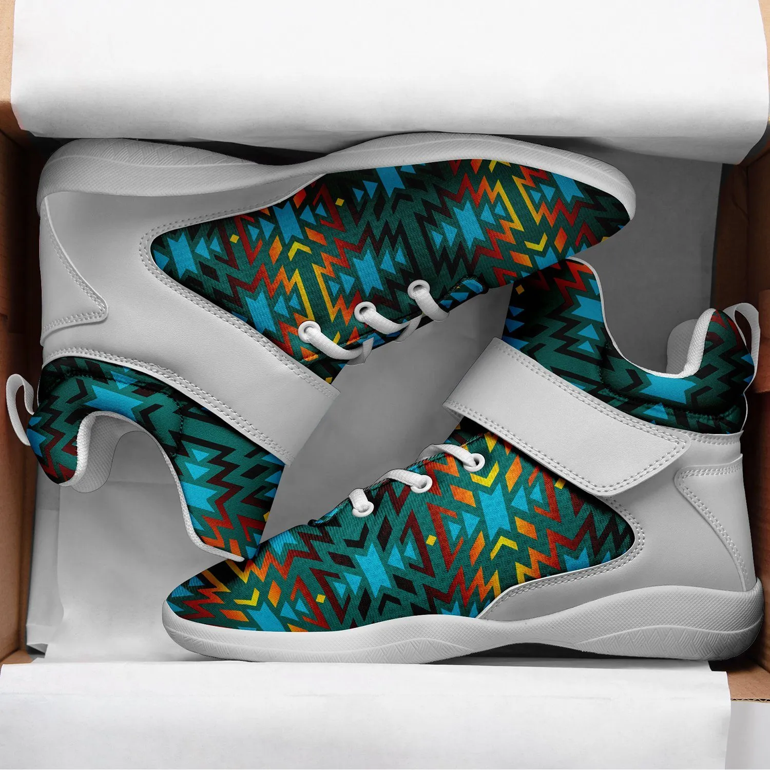 Fire Colors and Turquoise Teal Ipottaa Basketball / Sport High Top Shoes