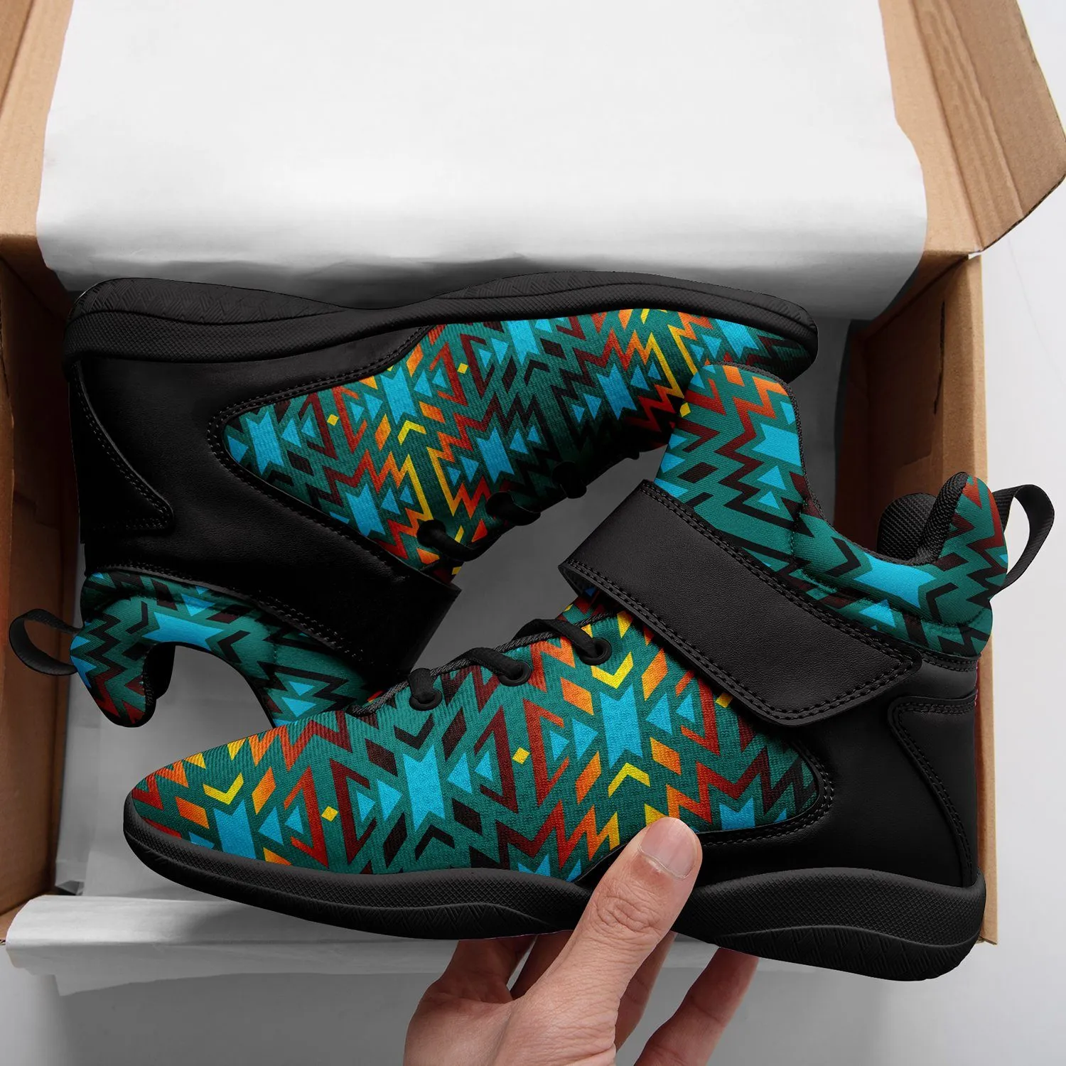 Fire Colors and Turquoise Teal Ipottaa Basketball / Sport High Top Shoes