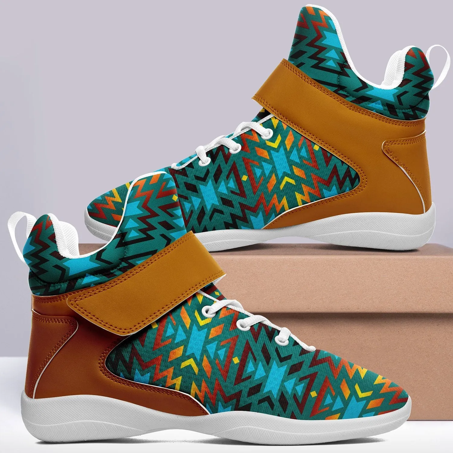 Fire Colors and Turquoise Teal Ipottaa Basketball / Sport High Top Shoes