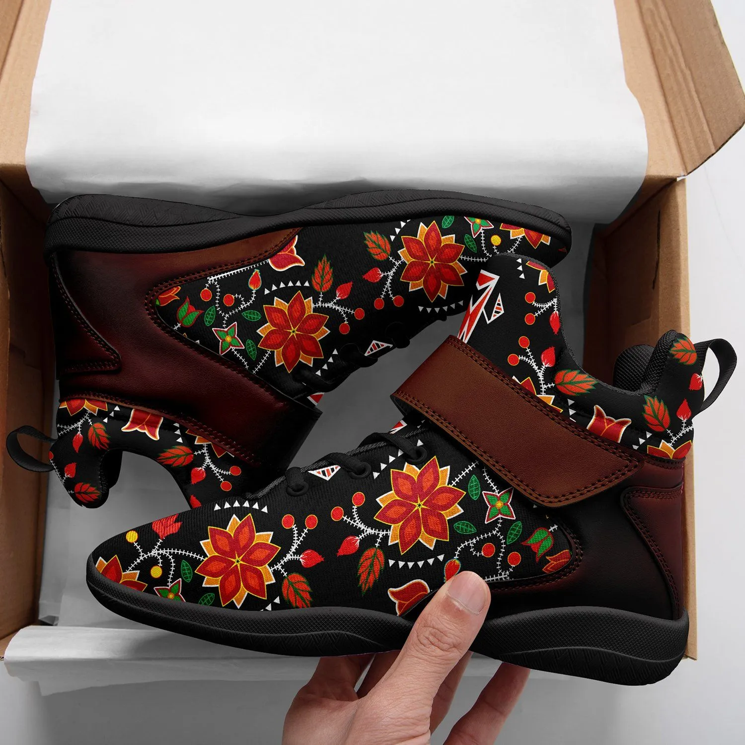 Floral Beadwork Six Bands Ipottaa Basketball / Sport High Top Shoes