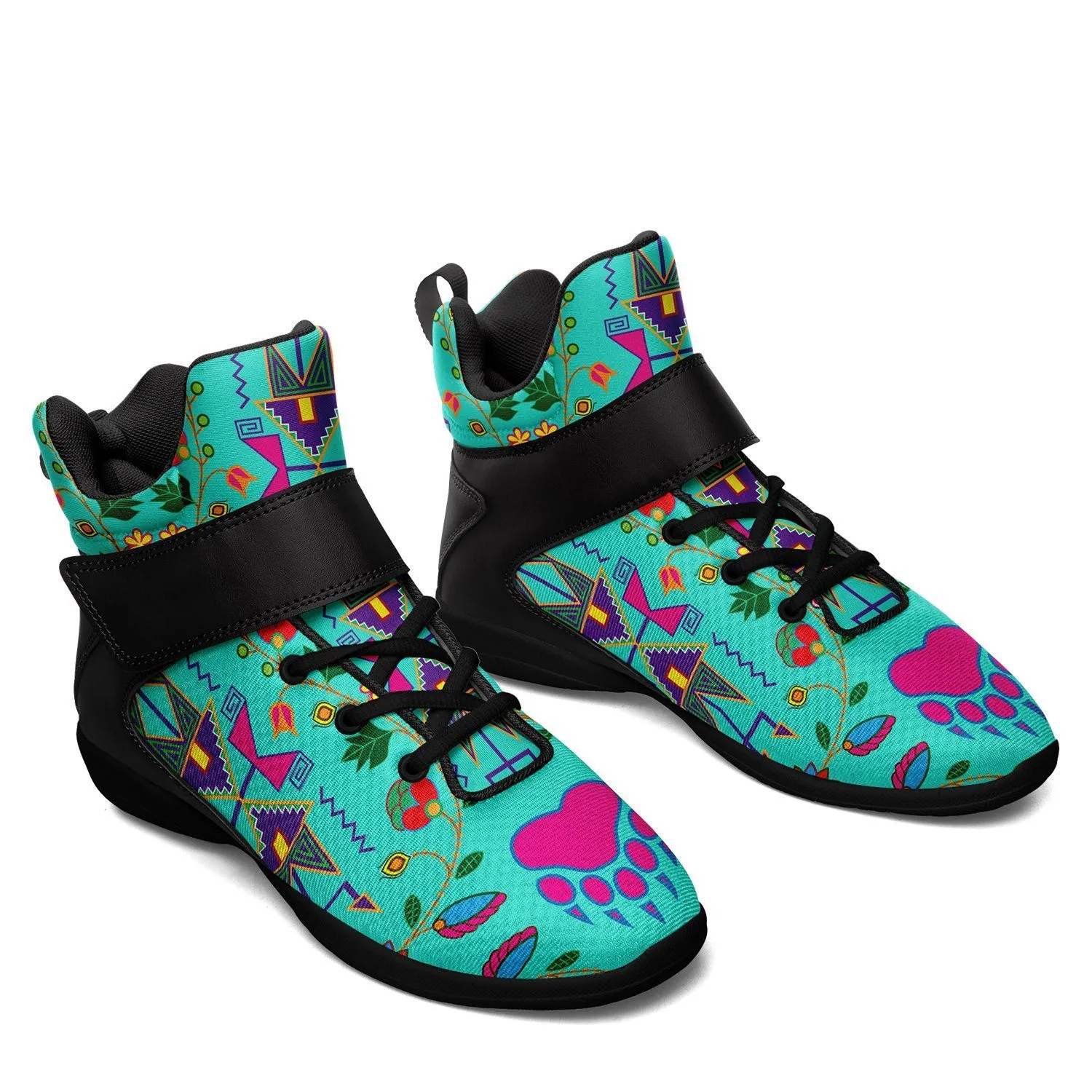 Geometric Floral Fall Sky Ipottaa Basketball / Sport High Top Shoes - Black Sole