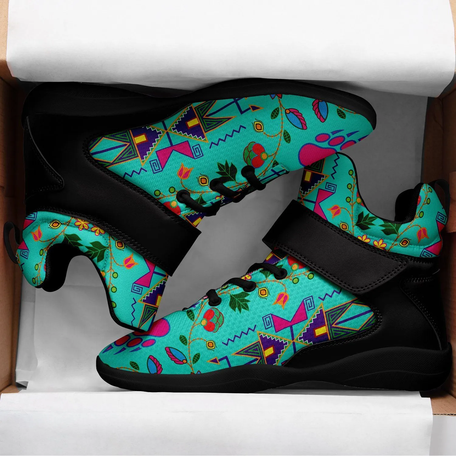 Geometric Floral Fall Sky Ipottaa Basketball / Sport High Top Shoes - Black Sole