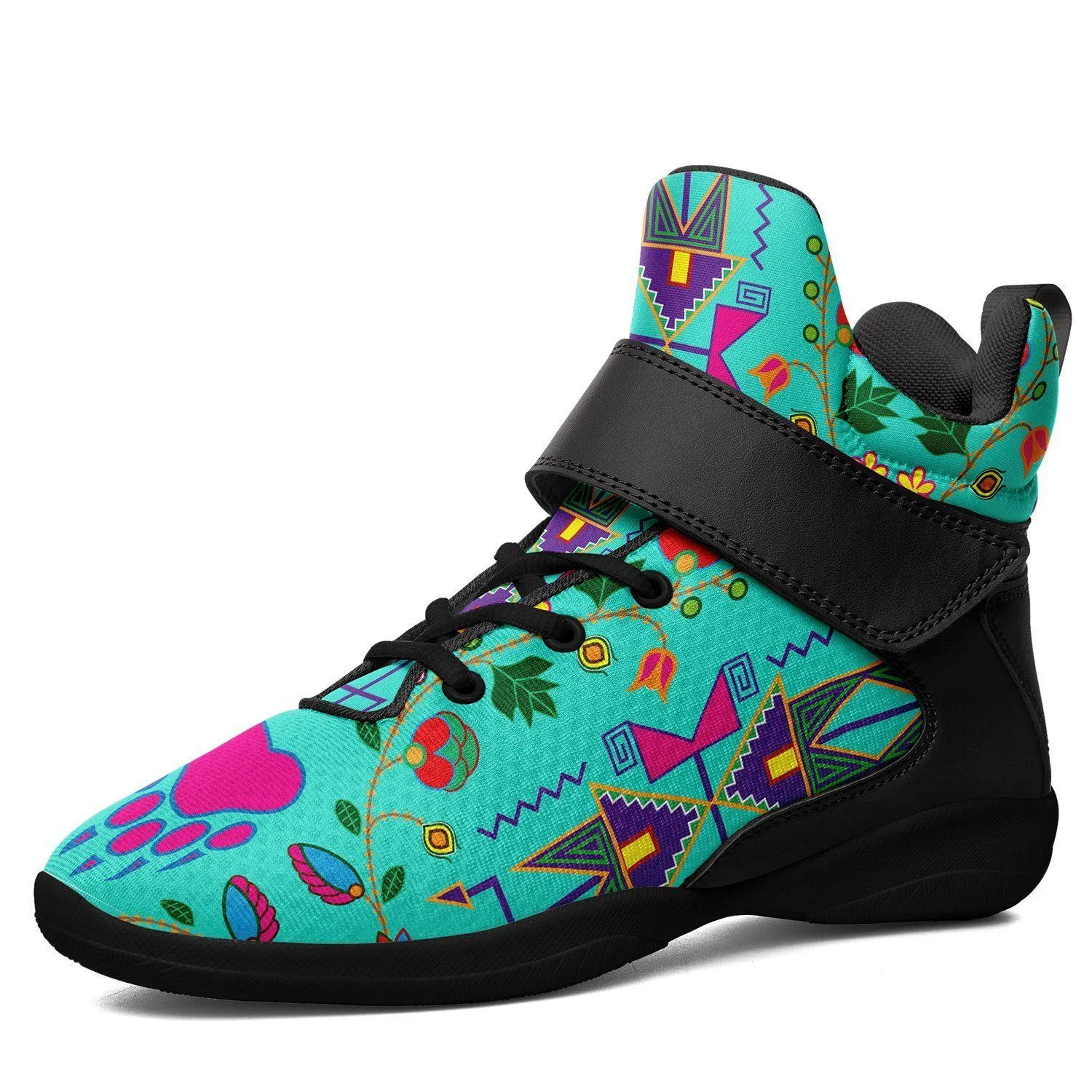 Geometric Floral Fall Sky Ipottaa Basketball / Sport High Top Shoes - Black Sole