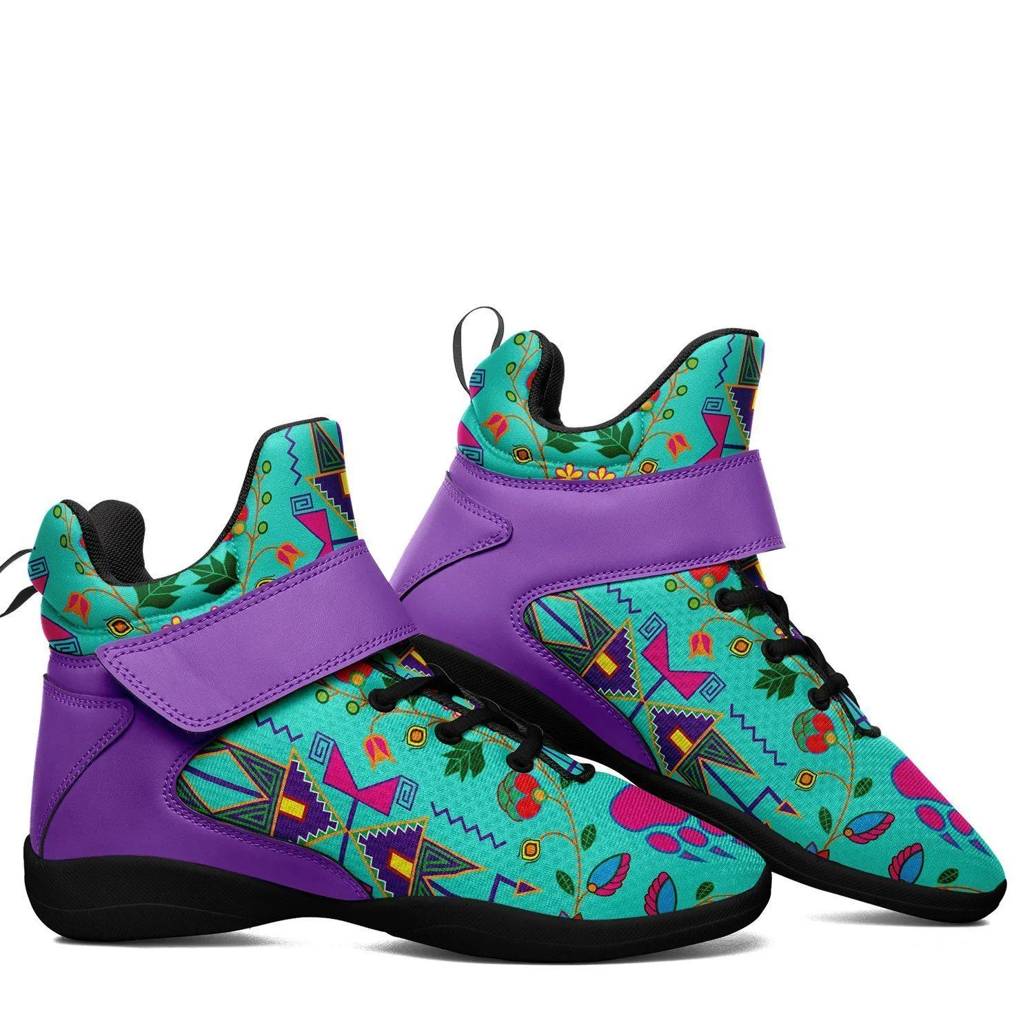 Geometric Floral Fall Sky Ipottaa Basketball / Sport High Top Shoes - Black Sole