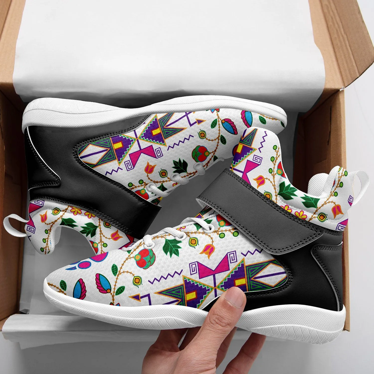 Geometric Floral Fall White Ipottaa Basketball / Sport High Top Shoes