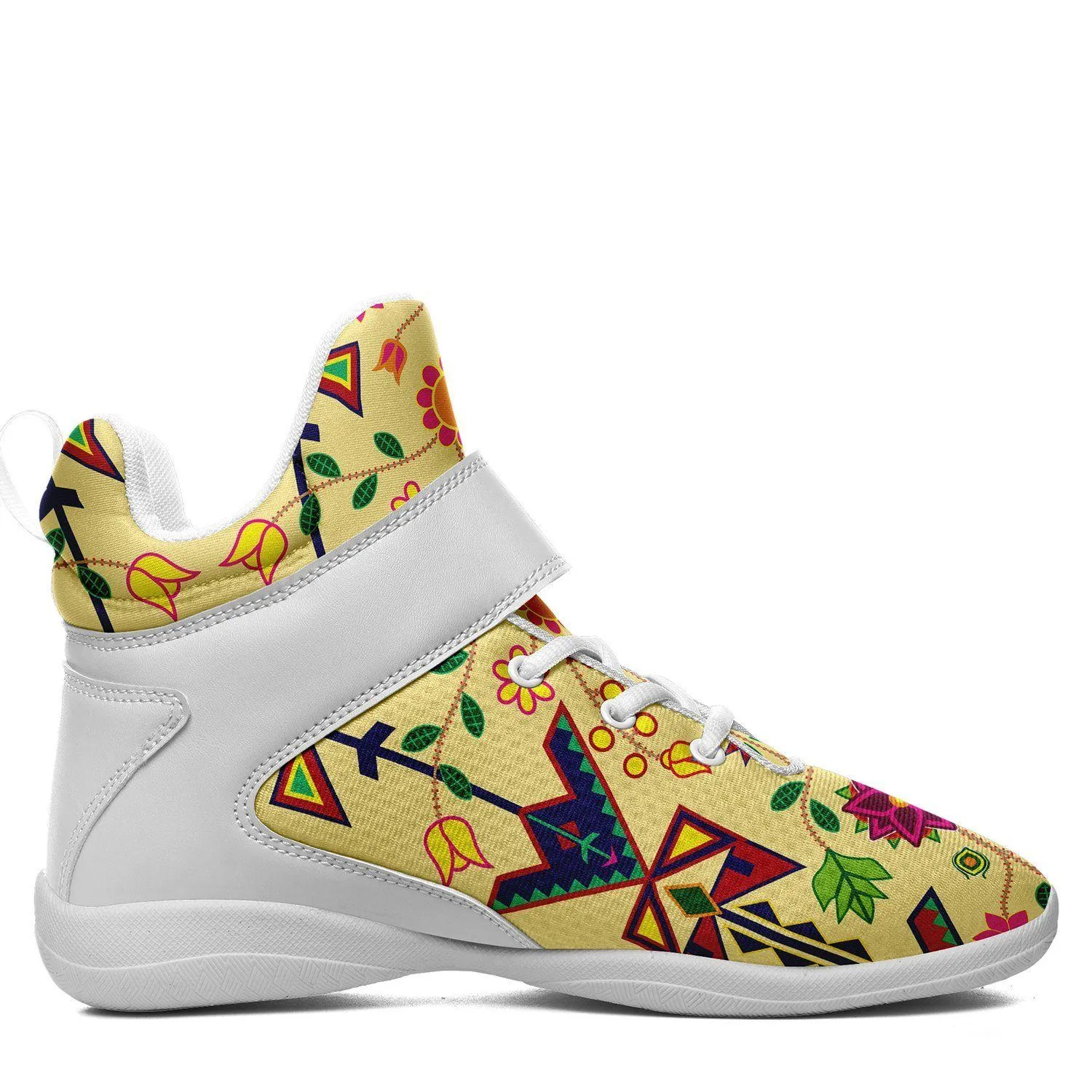 Geometric Floral Spring Vanilla Ipottaa Basketball / Sport High Top Shoes - White Sole