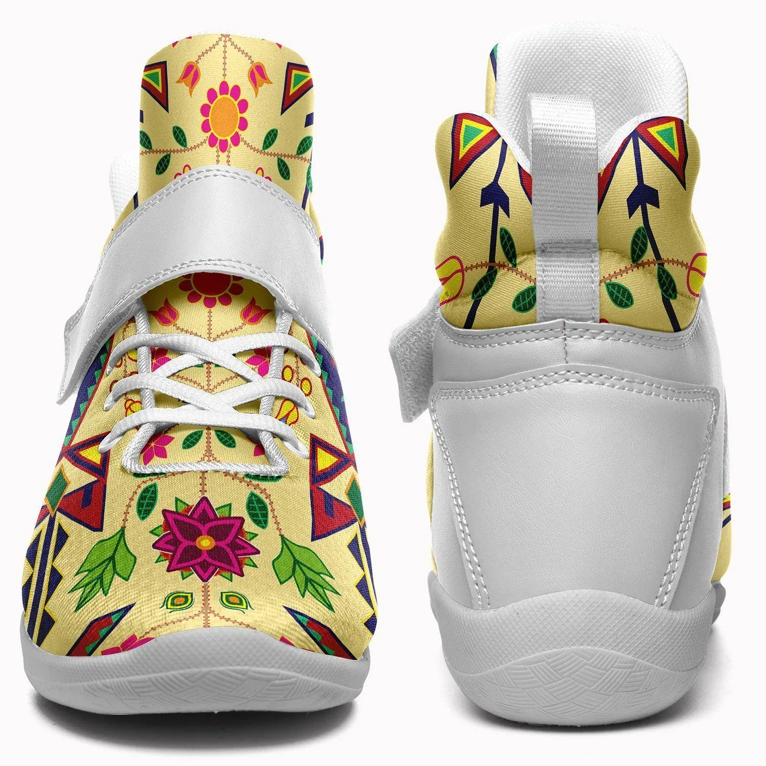 Geometric Floral Spring Vanilla Ipottaa Basketball / Sport High Top Shoes - White Sole