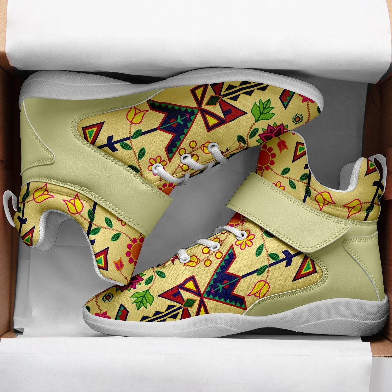 Geometric Floral Spring Vanilla Ipottaa Basketball / Sport High Top Shoes - White Sole