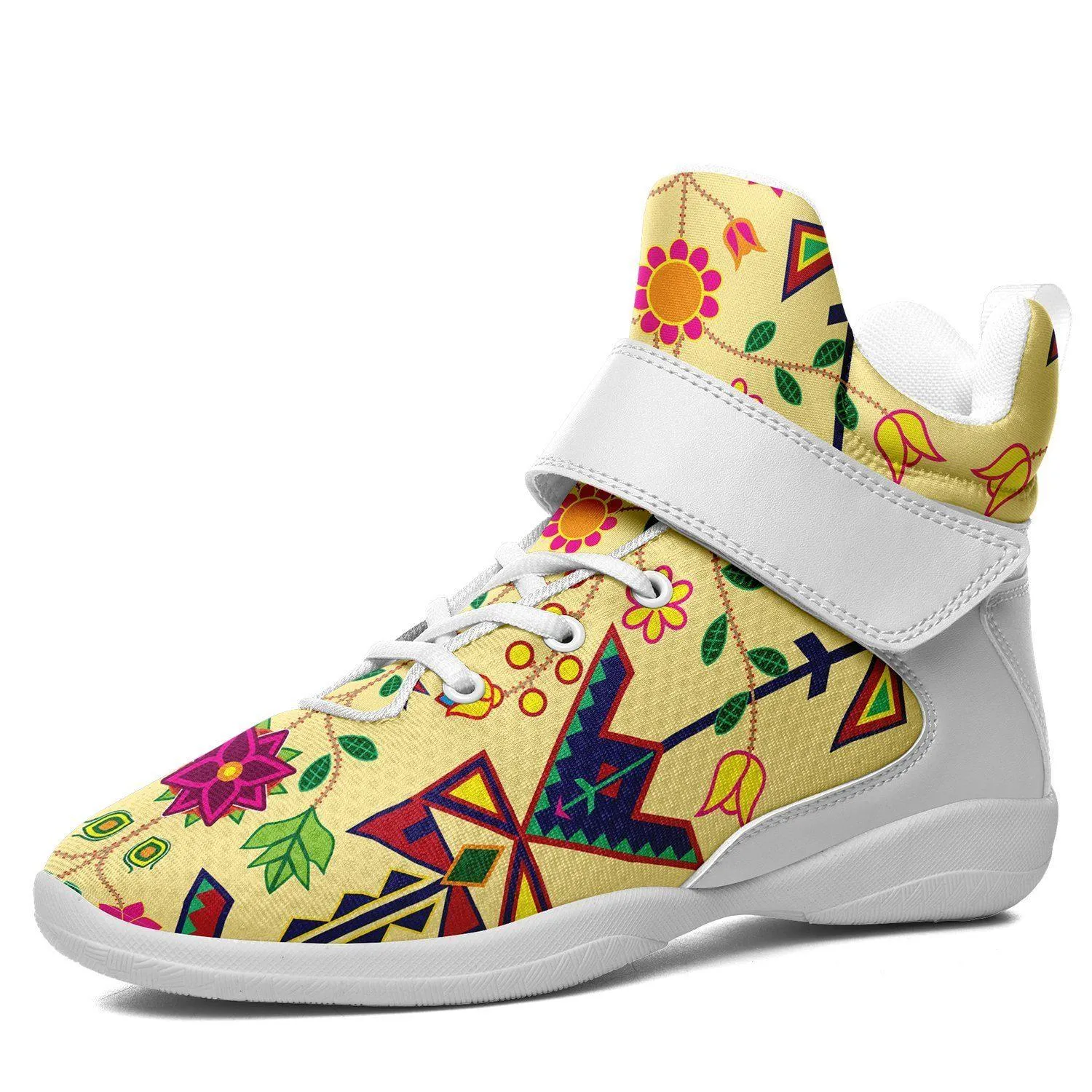 Geometric Floral Spring Vanilla Ipottaa Basketball / Sport High Top Shoes - White Sole