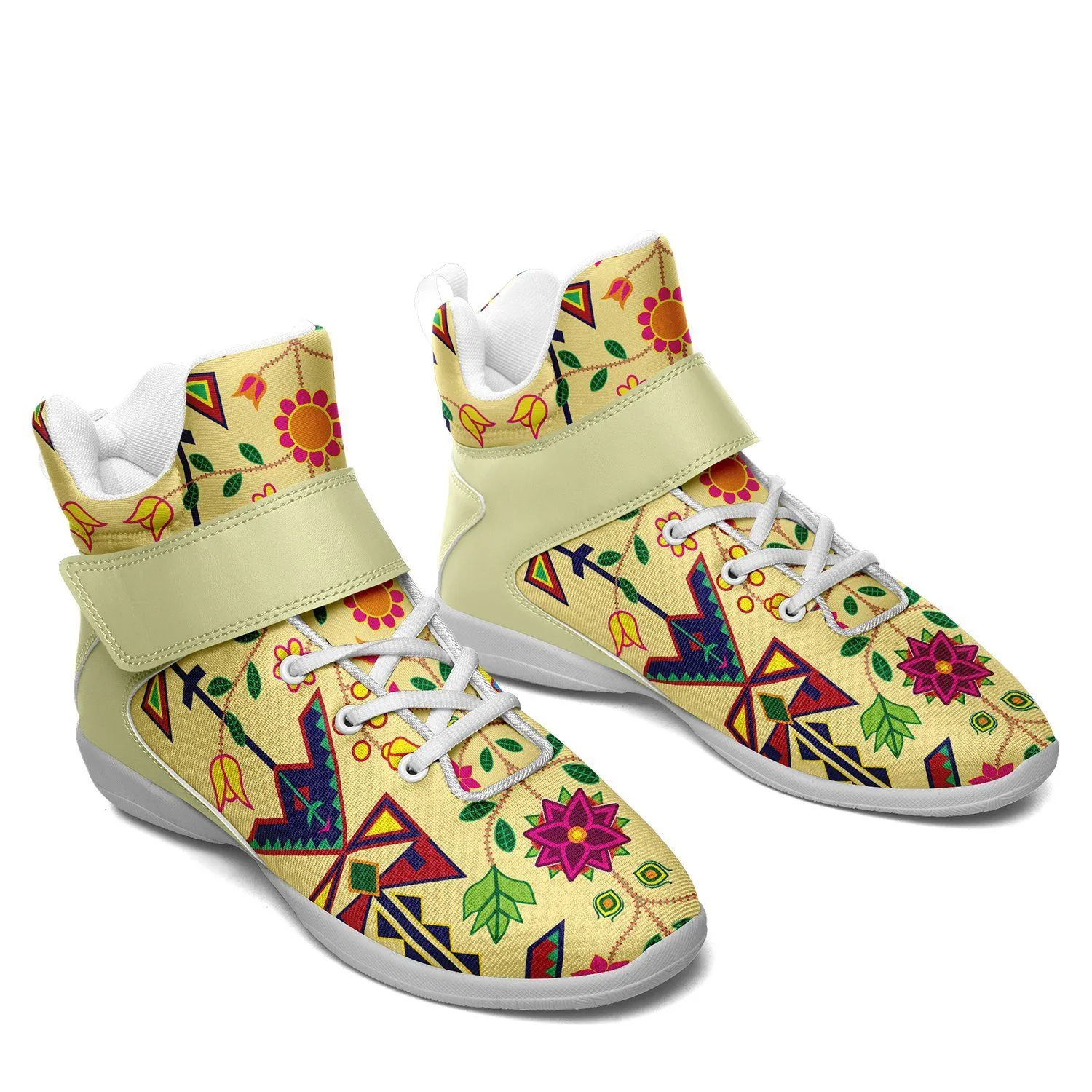 Geometric Floral Spring Vanilla Ipottaa Basketball / Sport High Top Shoes - White Sole