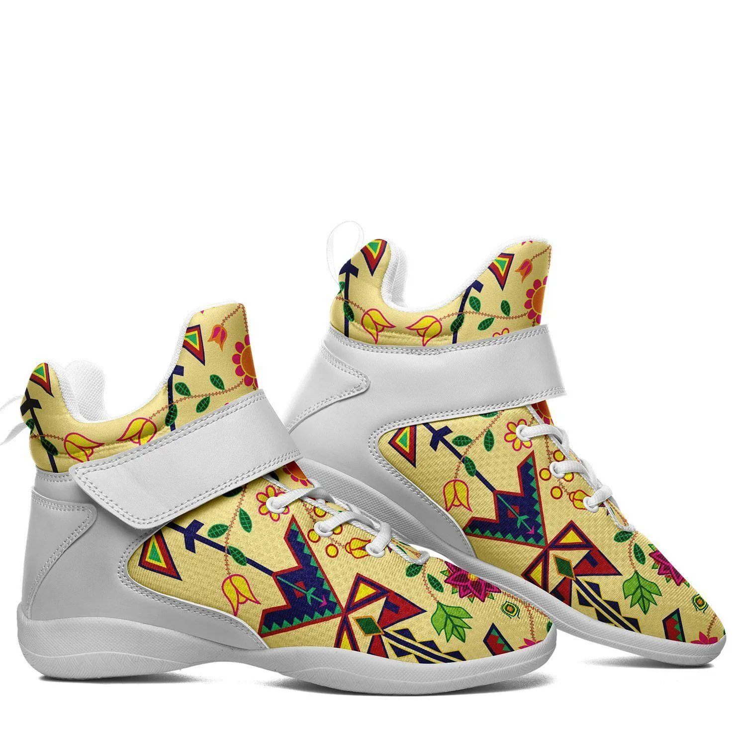 Geometric Floral Spring Vanilla Ipottaa Basketball / Sport High Top Shoes - White Sole