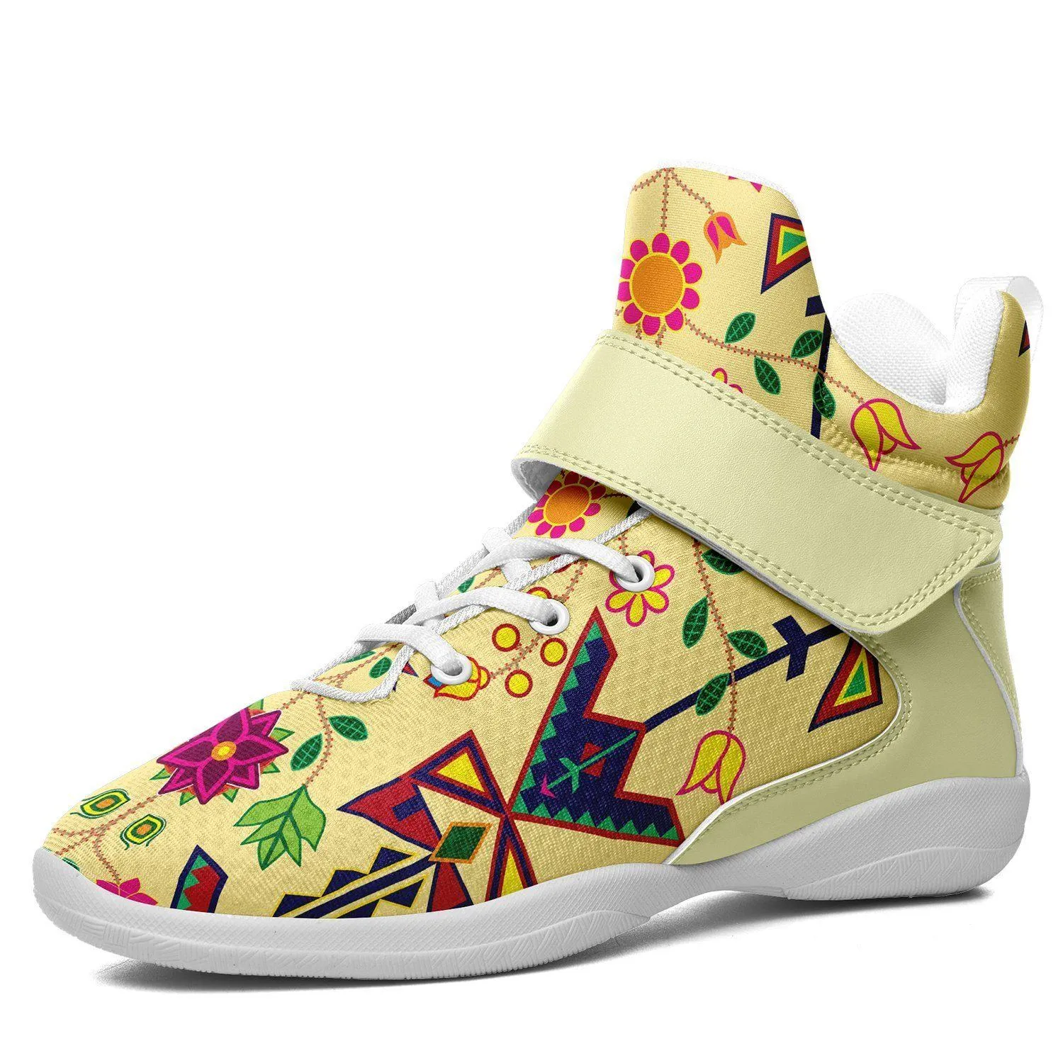 Geometric Floral Spring Vanilla Ipottaa Basketball / Sport High Top Shoes - White Sole