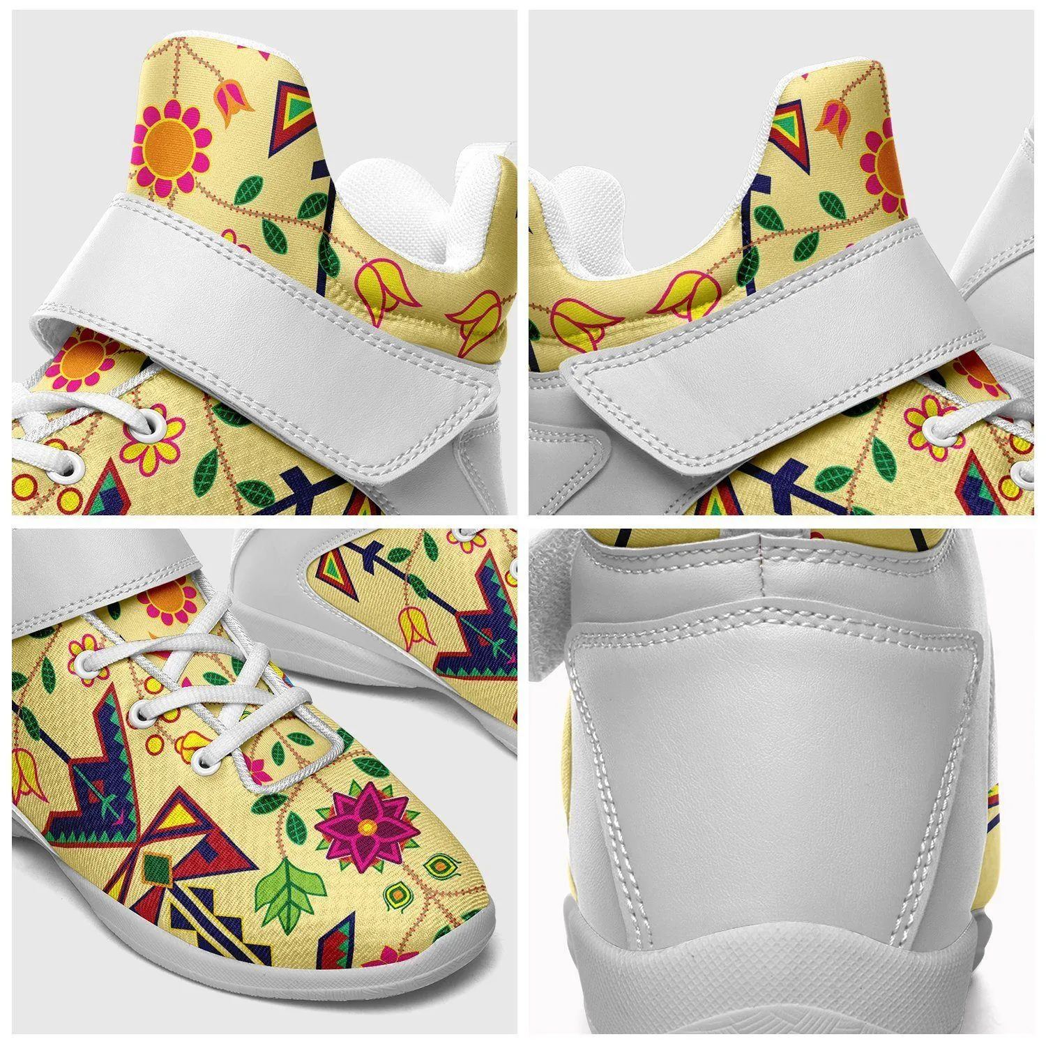 Geometric Floral Spring Vanilla Ipottaa Basketball / Sport High Top Shoes - White Sole