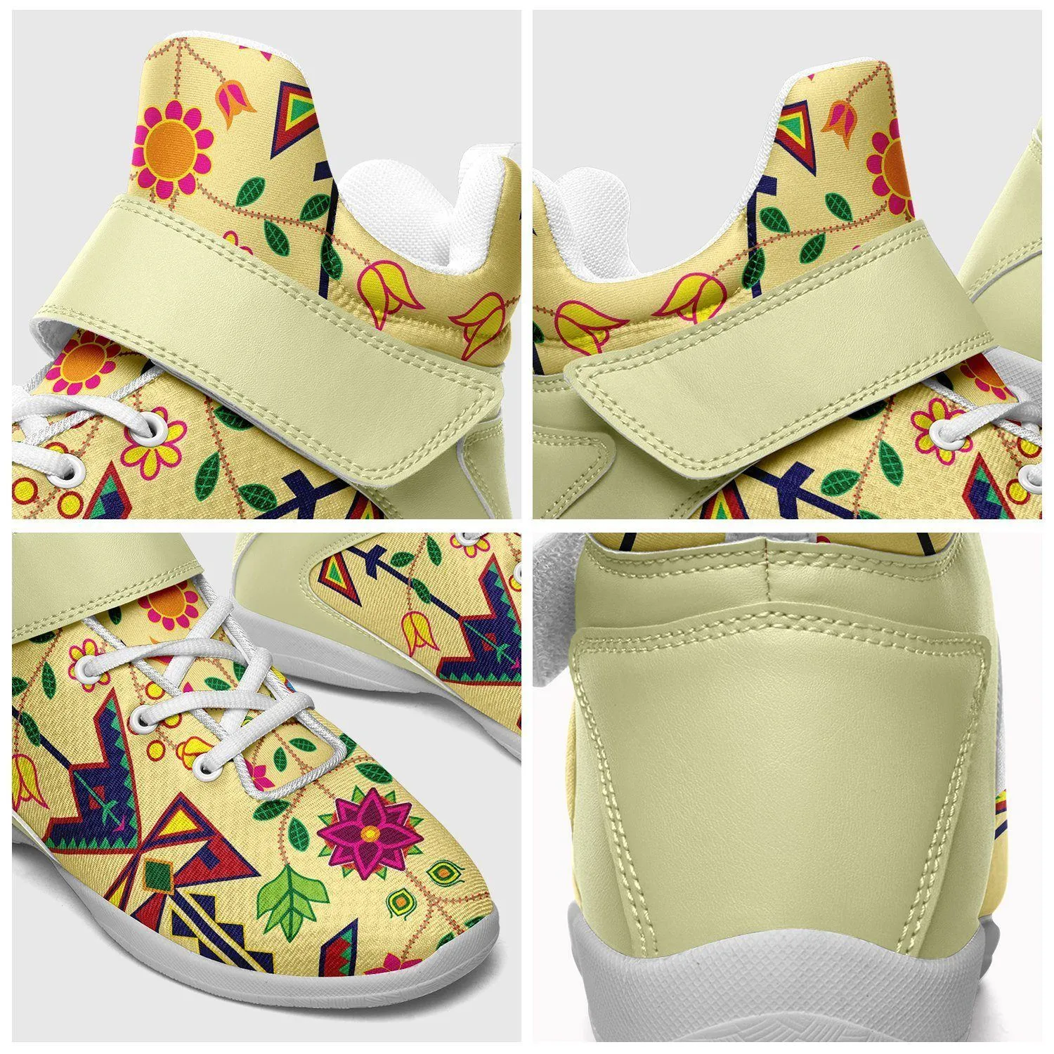 Geometric Floral Spring Vanilla Ipottaa Basketball / Sport High Top Shoes - White Sole