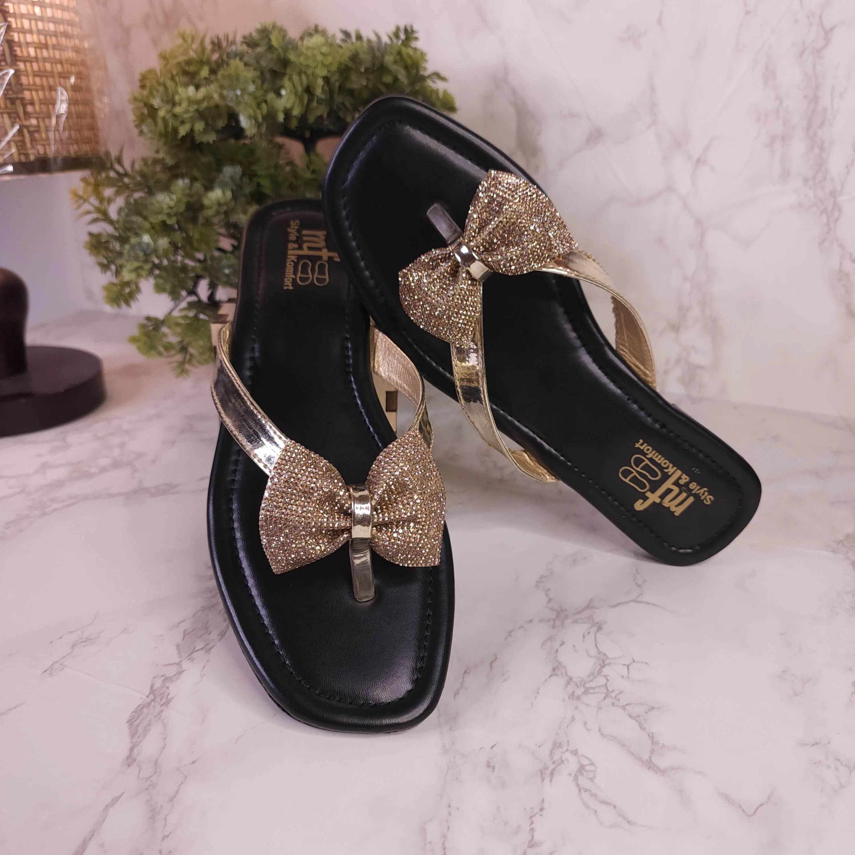 Golden Bow Slippers