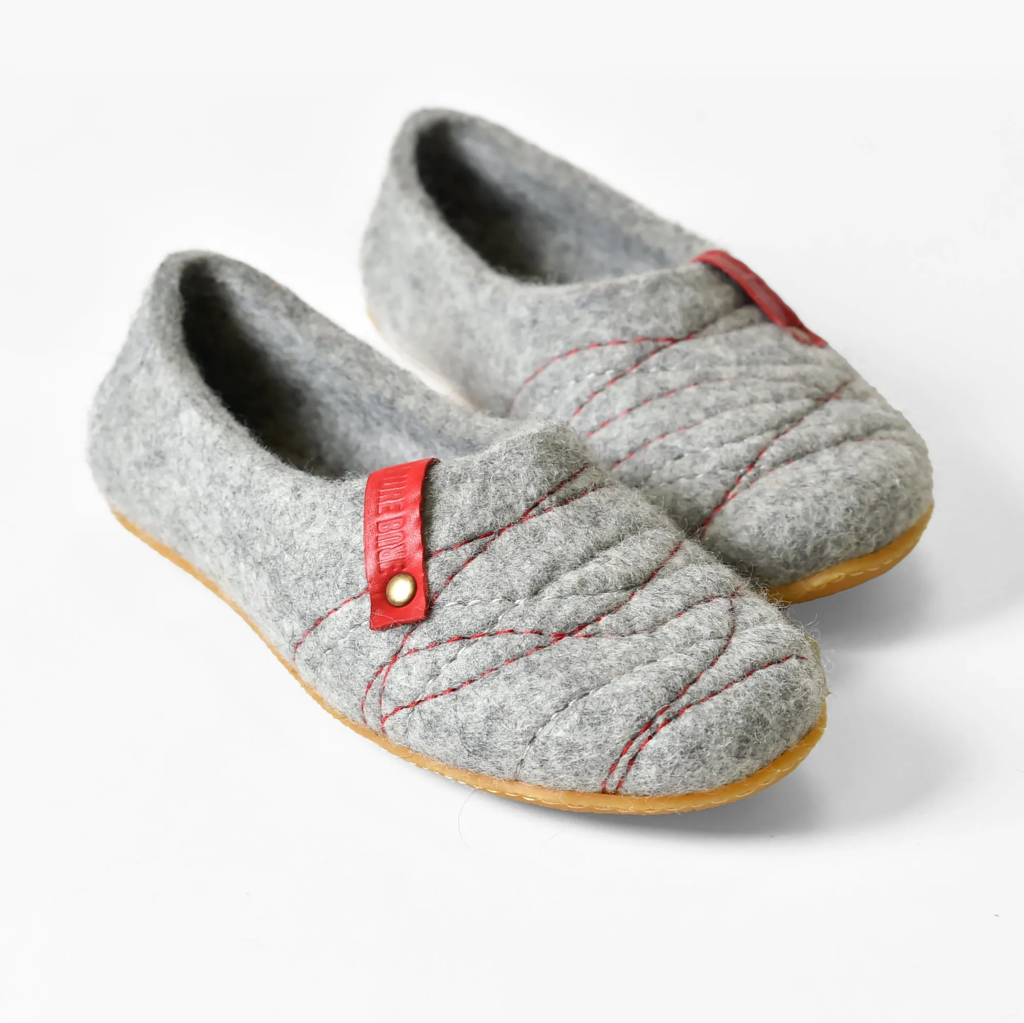 Light Gray COCOON Slippers for Women with Red Stitches