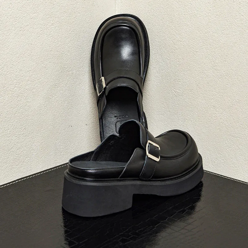 LuxePlatform Velcro Leather Sandals